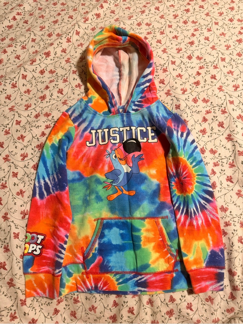 Justice Tie-Dye Rainbow Hoodie with Toucan Graphic
